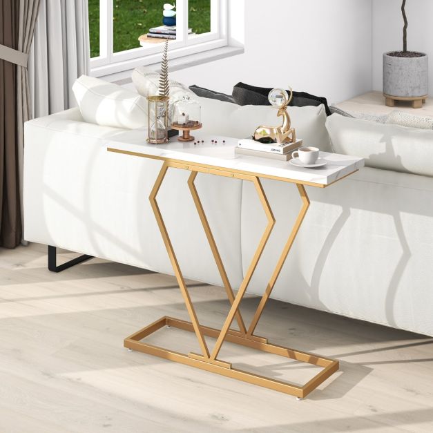 Table console Coast - MDF & métal - Kit anti-basculement inclus - 100 x 29,5 x 80 cm - Blanc