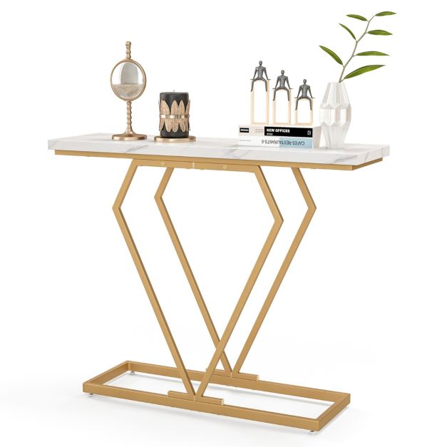 Table console Coast - MDF & métal - Kit anti-basculement inclus - 100 x 29,5 x 80 cm - Blanc
