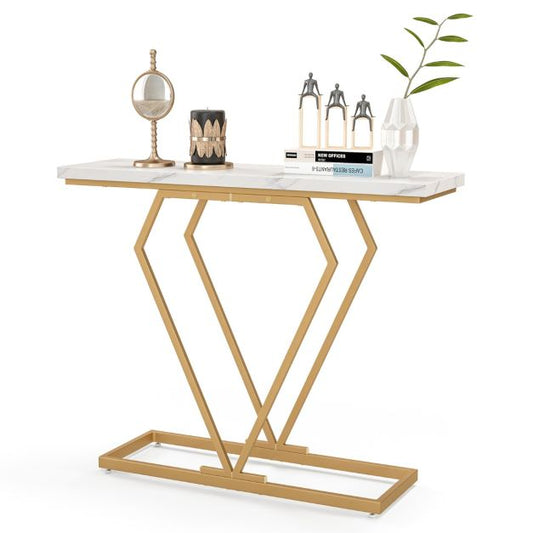 Table console Coast - MDF & métal - Kit anti-basculement inclus - 100 x 29,5 x 80 cm - Blanc