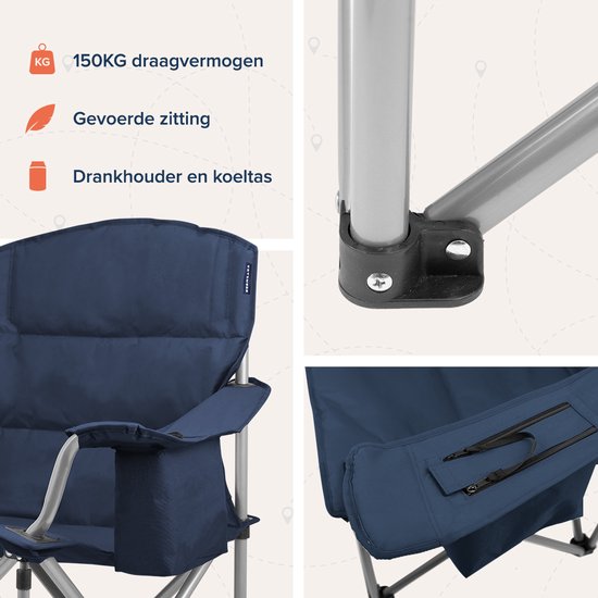 Chaise de camping - TRVLMORE  - XL - Chaise pliante confortable - 150 kg max - Porte-boisson - Bleu