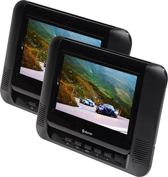 Lecteur DVD Portable Voiture - Denver - 7 pouces - 2 écrans - Sangles de fixation incl. - Noir