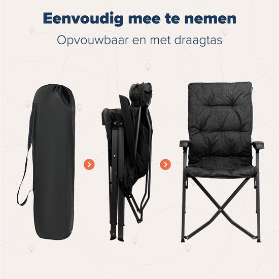 TRVLMORE Chaise de camping - Sac de transport inclus - Duo Pack - Capacité de charge de 150 kg - Chaise de camping - Compartiment de rangement - Chaise pliante - Noir