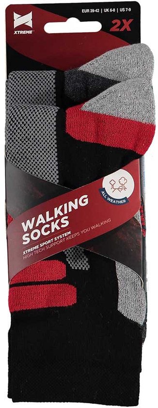 Chaussettes de randonnée Xtreme toutes saisons, lot de 2, noir et rouge - Chaussettes - 42-45