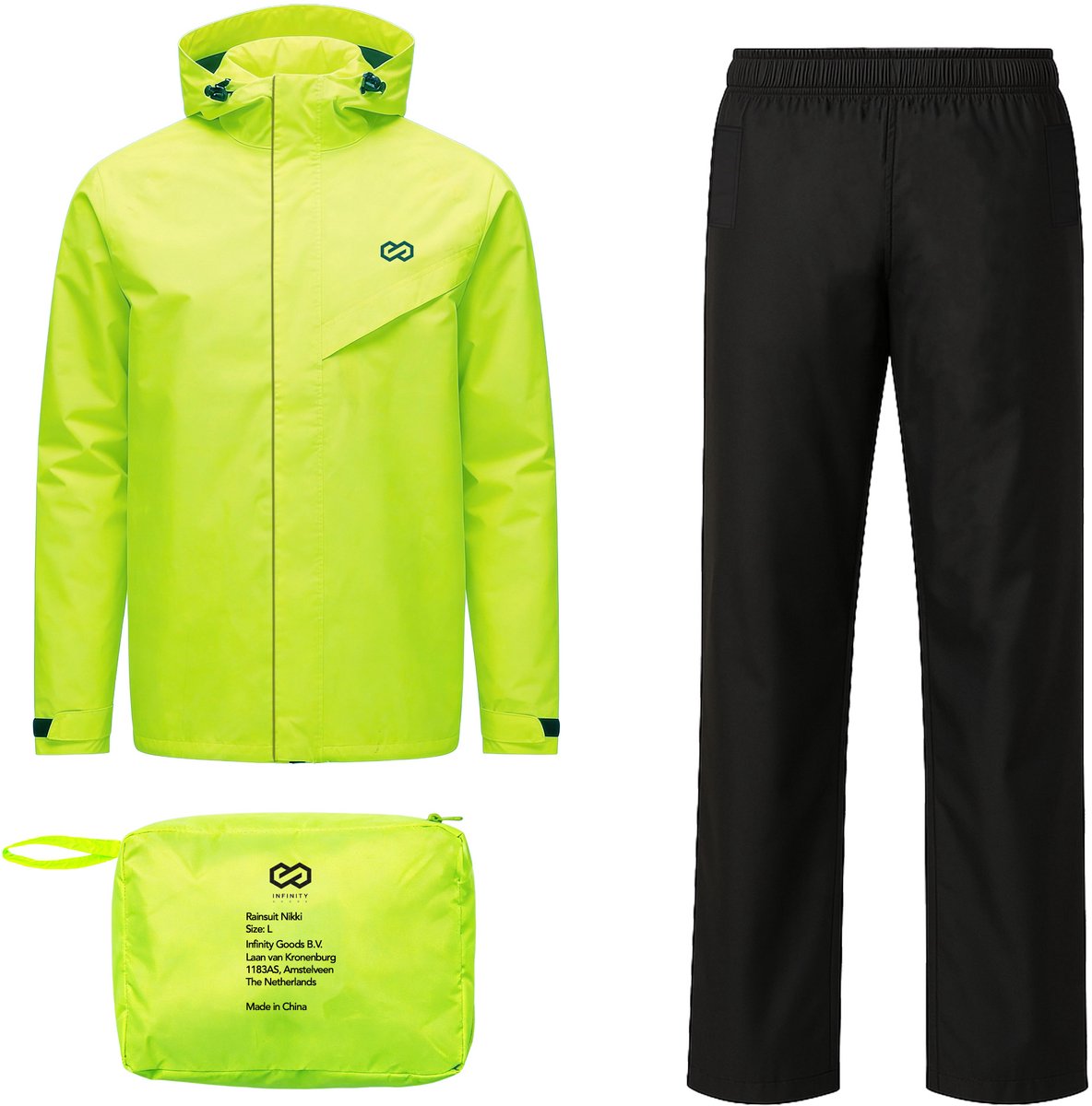 Infinity Goods Combinaison de pluie Nikki - Imperméable et respirante - Réfléchissante - Combinaison de pluie 2 pièces - Unisexe - Jaune fluo - Taille XL