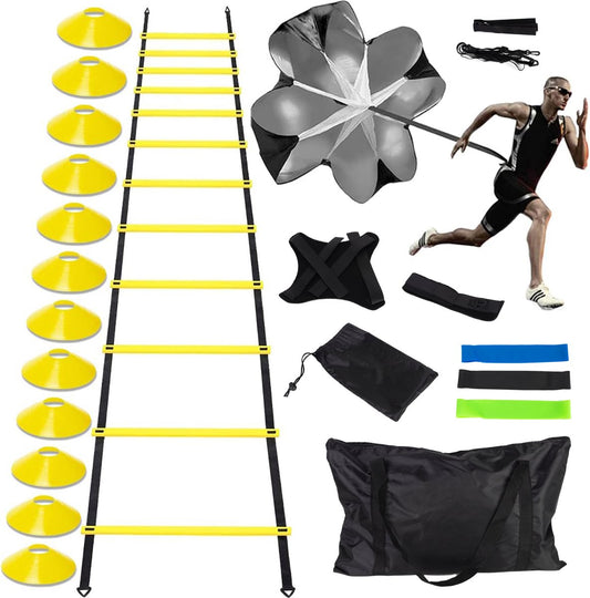 Volcan Football Training Equipment Set - Training Gear - Training Hats - Pawns - Speed Ladder - Cones - Resistance Bands - Resistance Parachute - Baltrainer - Incl. carrying bag