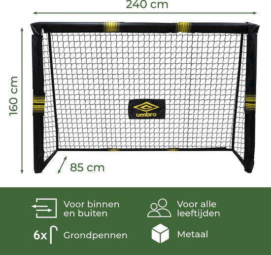 But de football Umbro - But de football 240 x 160 x 85 cm - But de football grand - Jouets d'extérieur pour enfants et adultes - Montage rapide - But d'entraînement de football - Métal - Noir/ Jaune