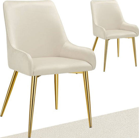 tectake® Chaise de salle à manger Avane - Aspect velours - Chaise ergonomique rembourrée avec pieds en acier doré - Capacité 120 kg - Chaise de salle à manger et de cuisine moderne - Lot de 2 - Beige
