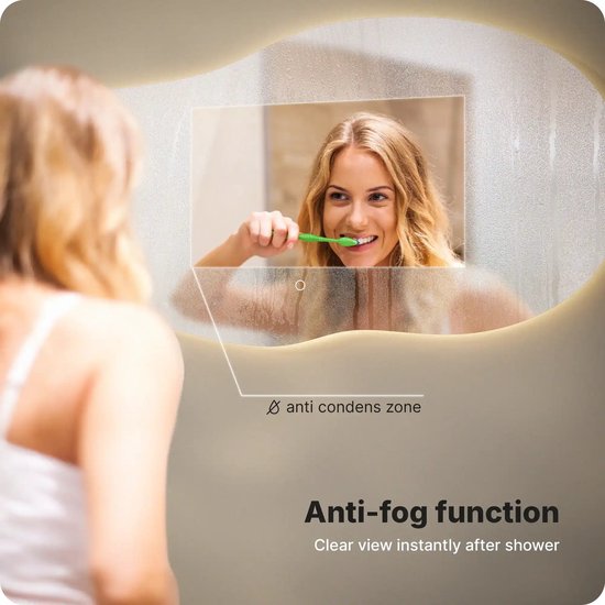 Miroir de salle de bains Mirlux avec éclairage LED – Miroir mural asymétrique – Miroir de douche anti-buée – 120 x 60 cm
