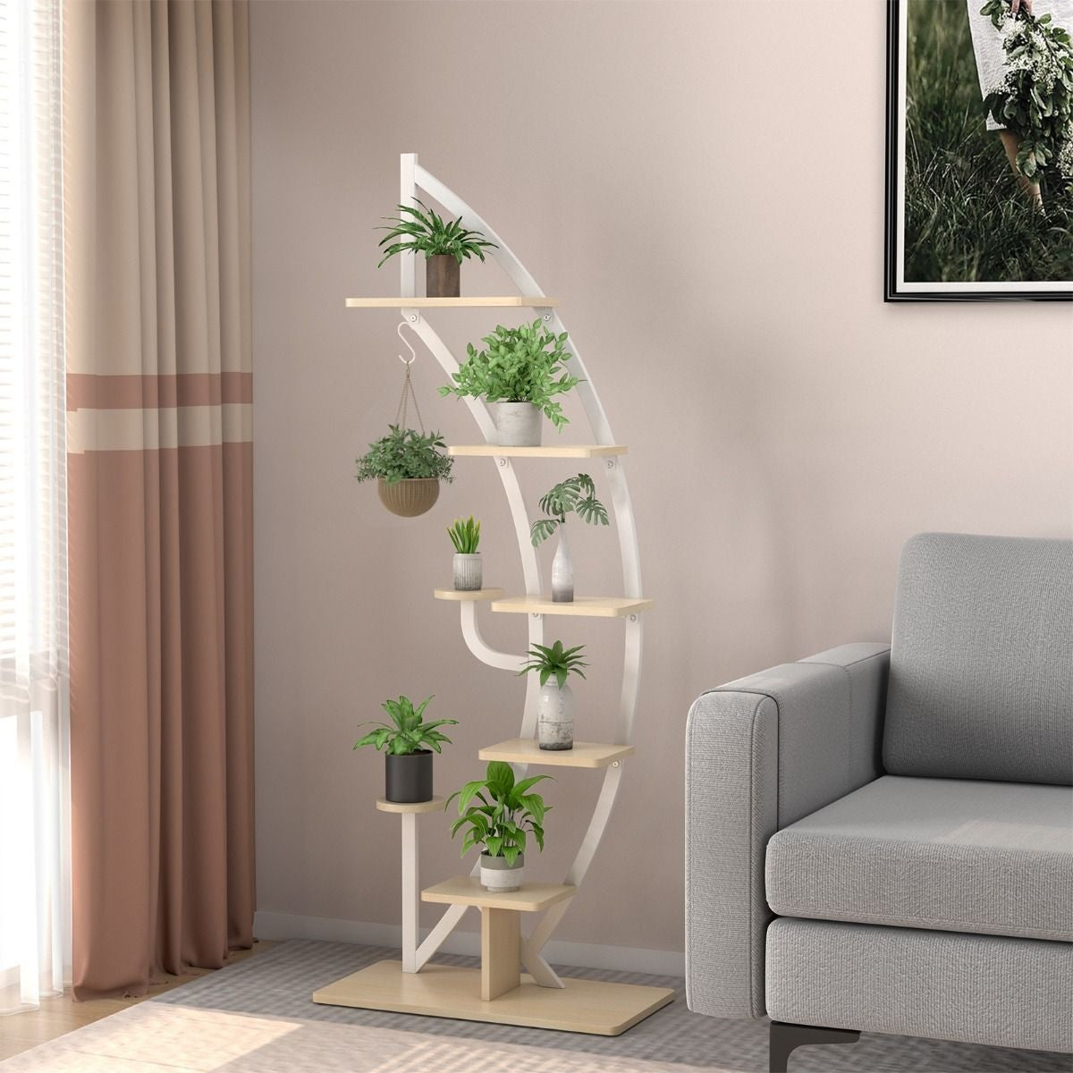 Coast porte-plantes - 7 couches - forme demi-lune - moderne - métal - 60 x 30 x 155 cm - blanc