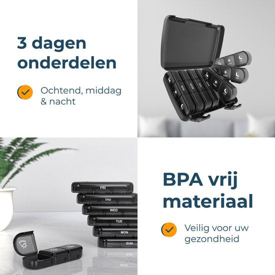 Alyze Boîte à pilules 7 jours - Sans BPA - Boîte à médicaments - Boîte - Boîte à pilules avec 3 compartiments - Boîte à médicaments - Boîte à médicaments