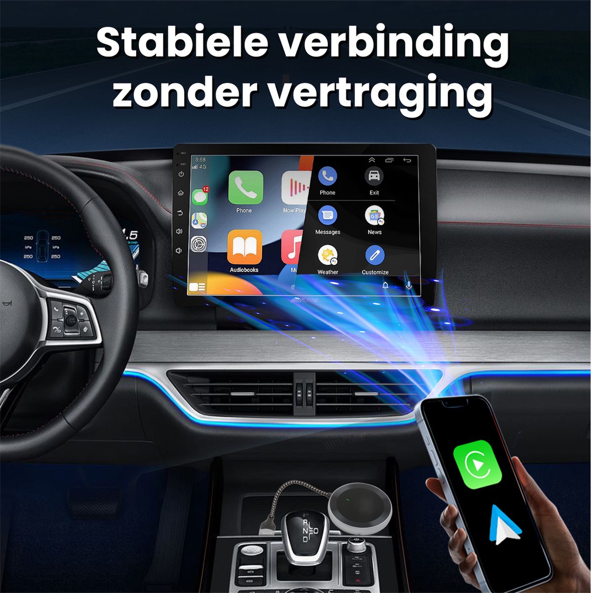 Saaf D200 Plus Apple CarPlay & Android Auto Dongle - Sans fil - USB-C & USB-A - Compact 6,5 x 3,5 x 1,2 cm