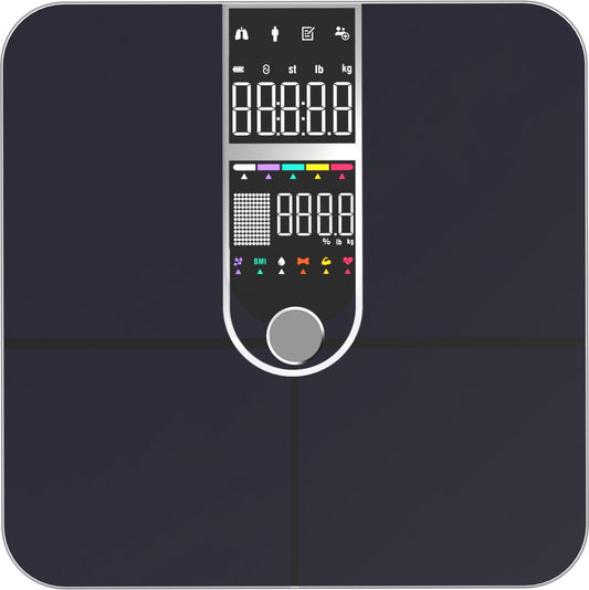 Dymac Quantum Fit Scale Pèse-personne numérique - Noir - Pèse-personne intelligent avec analyse corporelle 16x, y compris le pourcentage de graisse - App. incluse