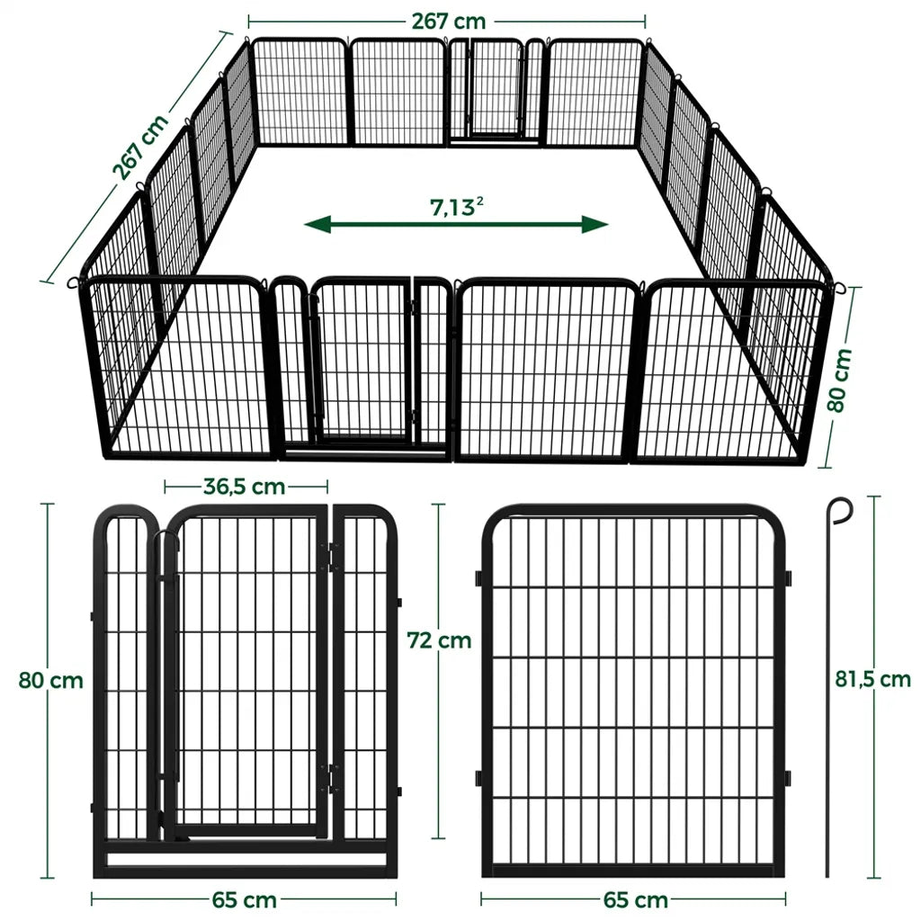 Yaheetech Enclos pour chiots 16 panneaux 80 x 65 cm - Noir - Enclos pliable pour chiens avec 2 portes, pour l'intérieur et l'extérieur