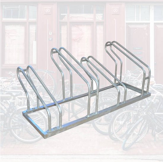 BRASQ Porte-vélos pour 4 vélos - Support pour vélos - Support pour vélos - Support pour vélos pour le sol Comprend le matériel de fixation - Argent