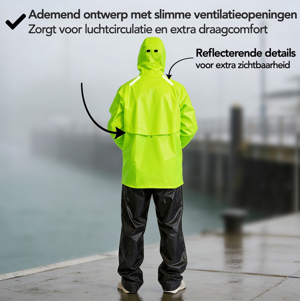 Infinity Goods Combinaison de pluie Nikki - Imperméable et respirante - Réfléchissante - Combinaison de pluie 2 pièces - Unisexe - Jaune fluo - Taille XL