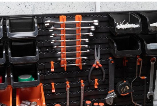 BLACK+DECKER Panneau à outils avec bacs de rangement et crochets - 98 x 23 x 43 cm - 43 pièces - Panneau mural à outils