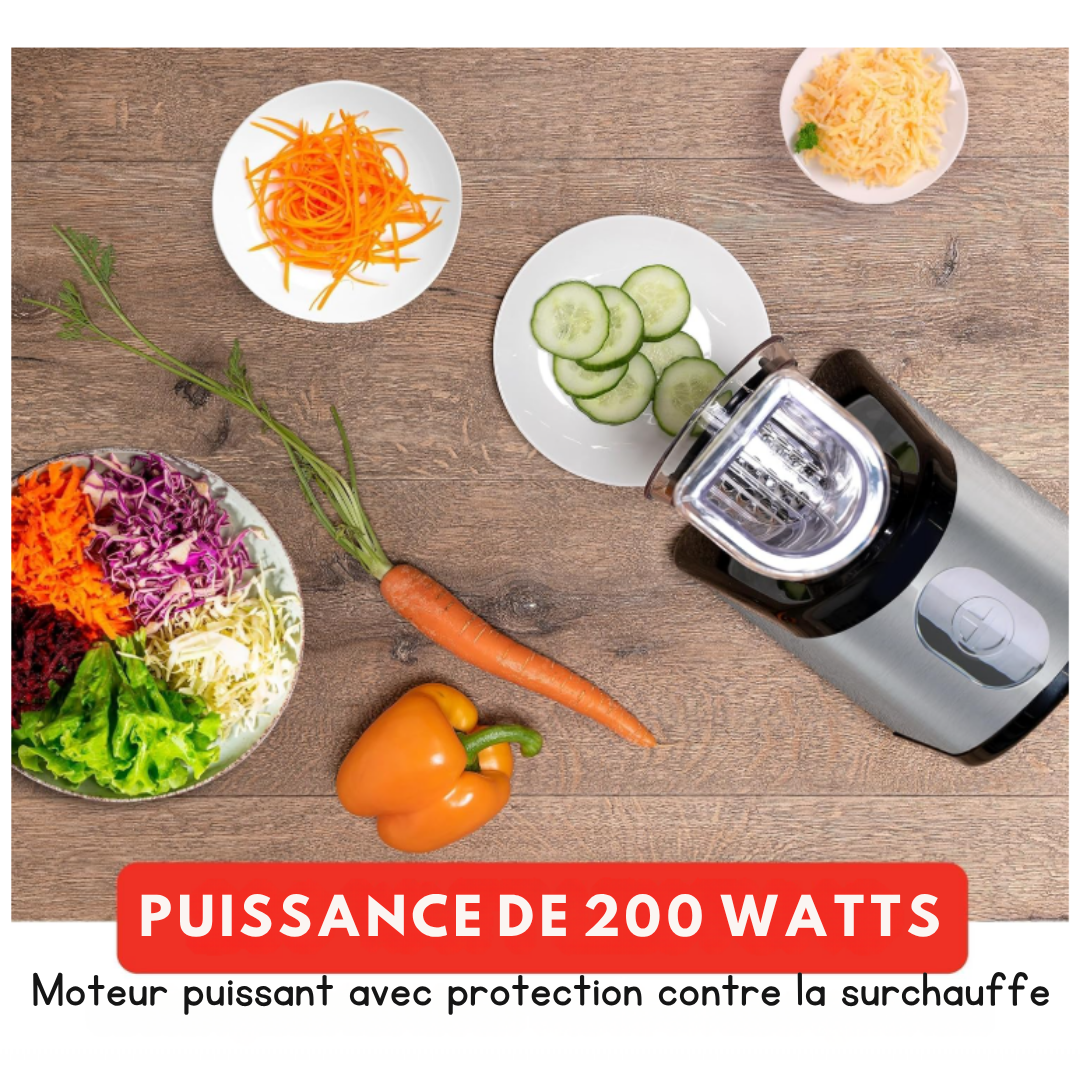 Coupe-légumes électrique Alpina - Mandoline - 4 lames en acier inoxydable - 200W - Noir/gris