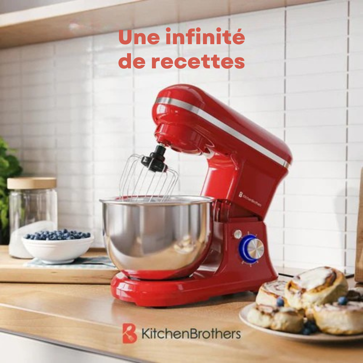 Robot de cuisine - KitchenBrothers - 5L - Mixeur de cuisine - 1200W - Rouge