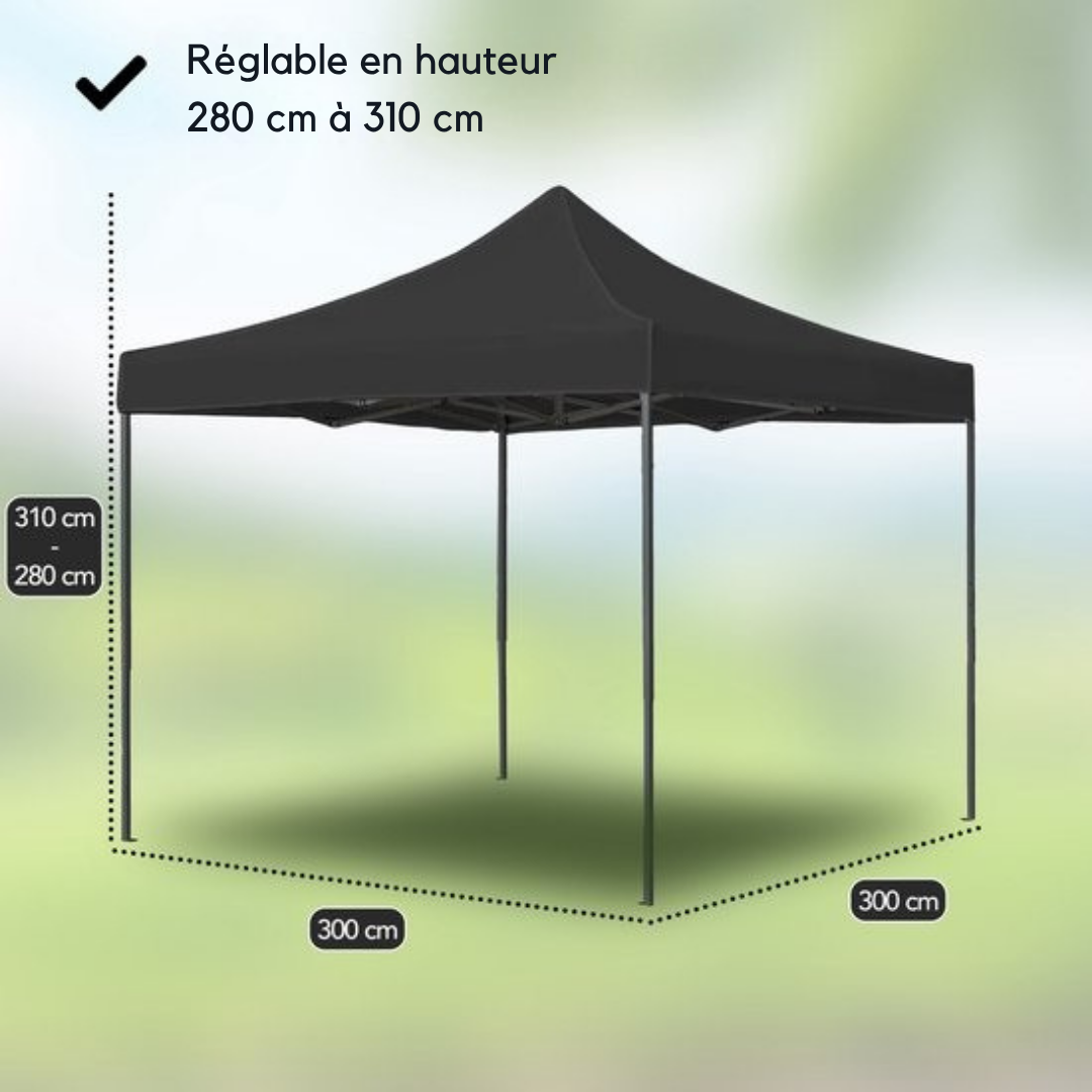 Tente de fête Brixy - Pliable - Etanche - 3x3m - H280/310cm - Noir