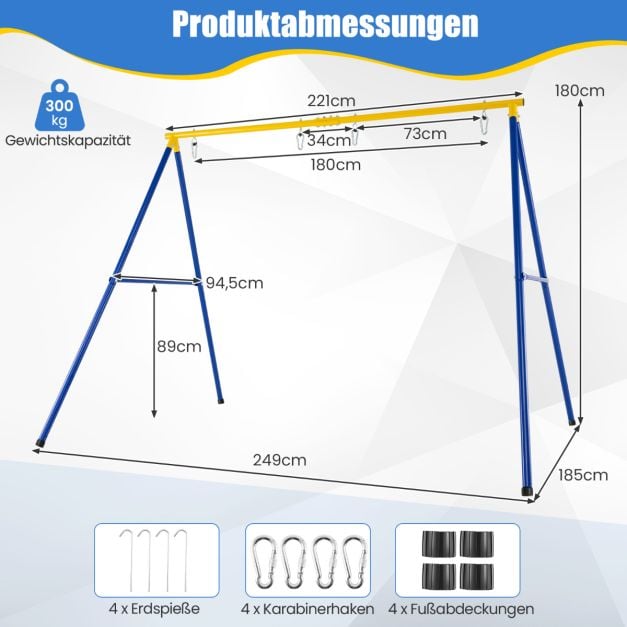 Coast A-Frame – Structure de balançoire double 249 x 185 x 181,5 cm – Bleu/Jaune