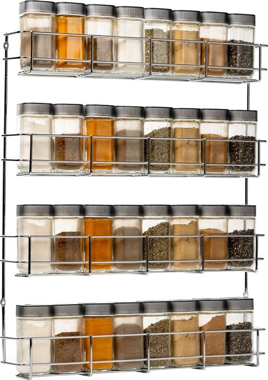 Coninx Spice Rack Metal - Suspendable - pour 32 pots à épices - 4 niveaux de rangement - 405x60x500mm - Chrome