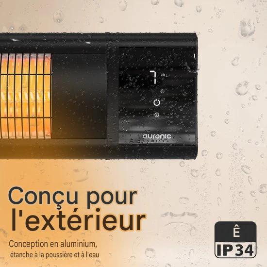 Auronic Chauffage de terrasse - XL - Chauffage infrarouge - Électrique - 25m2 - 3000W - Télécommande - 9 niveaux - Noir