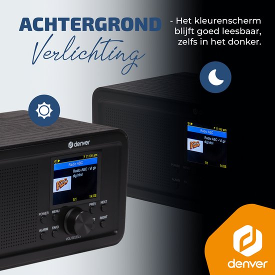 Denver DAB Internet radio - DAB - FM - Radio Internet - Radio d'urgence - Bluetooth - Fonction d'alarme - DIR200