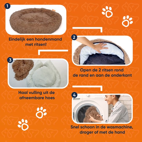 Happysnuts Donut Dog Basket 100cm - Panier marron pour chien - Lit pour chien - Coussin pour chien lavable