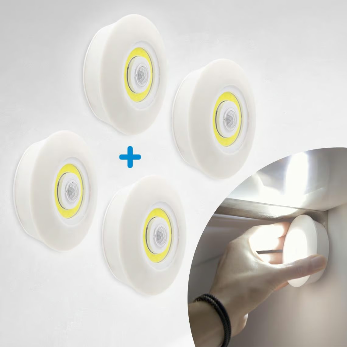 Lot de lampes LED HandyLUX pour plafond et mur - Installation sans fil - Détecteur de mouvement - Luminosité de 120 lumens - 4 pièces