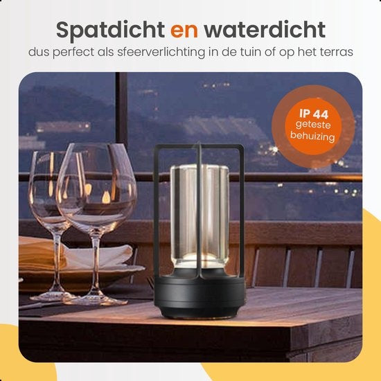 Goliving Lampe de table rechargeable - Lanterne - Sans fil et dimmable - Lampe tactile moderne - Lampe de nuit pour chambre à coucher - 17.5 cm - Noir