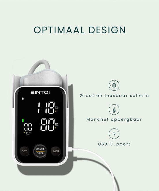 Bintoi® BX400 - Tensiomètre pour le bras - Cardiofréquencemètre - Piles incluses - 2 utilisateurs