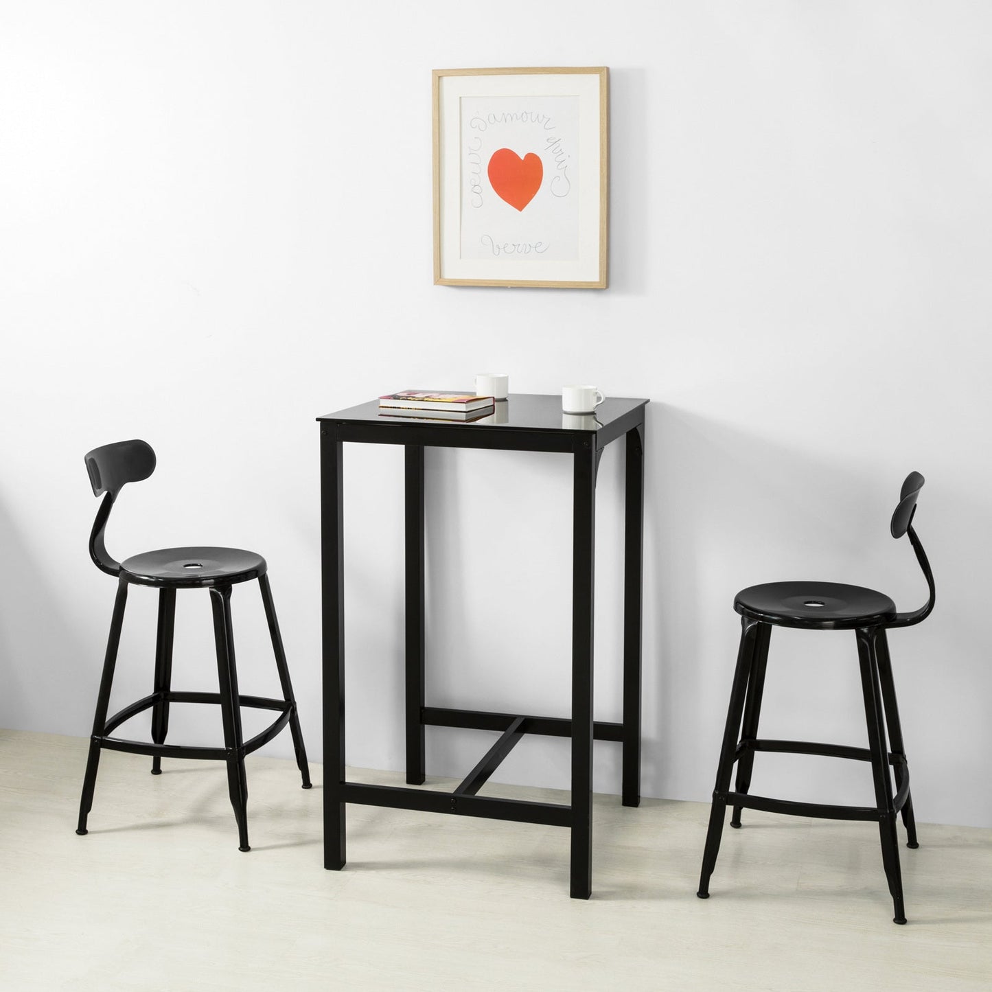 SoBuy OGT38-SCH Table de bar haute carrée 60x60x100 cm Verre noir avec pieds en acier