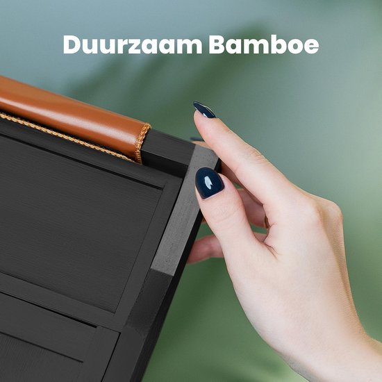 RelaxTub® Bathboard - Planche de bain pour la baignoire - Support de bain - Réglable - Antidérapant - Planche de bain noire - Planche de bain en bois - Support de bain avec porte-livre, porte-tablette et miroir