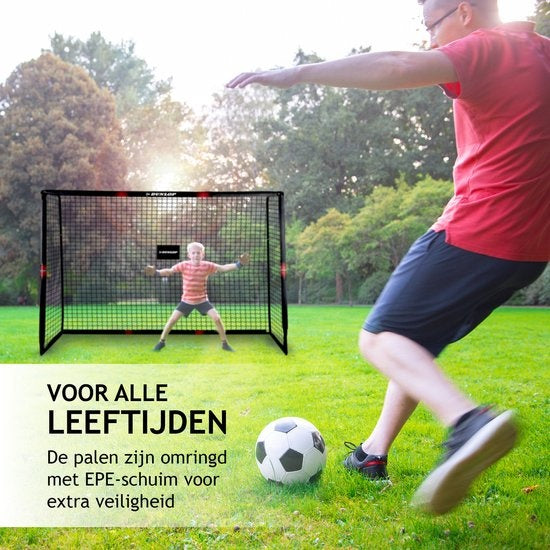 Cage de Football pour Enfants Dunlop - pour Jardin- montage facile - Filet de Football - noir/rouge 240 x 160 x 85 CM - métal