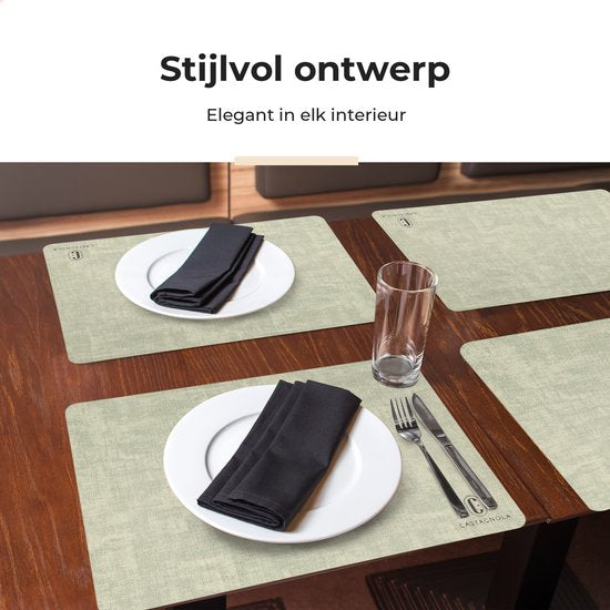 Sets de table Castagnola aspect cuir - Sets de table antidérapants en cuir artificiel - Sous-verre hydrofuge - Sous-verre - Sets de table en plastique - 6 pièces - 45 x 30 cm - Vert Mélange