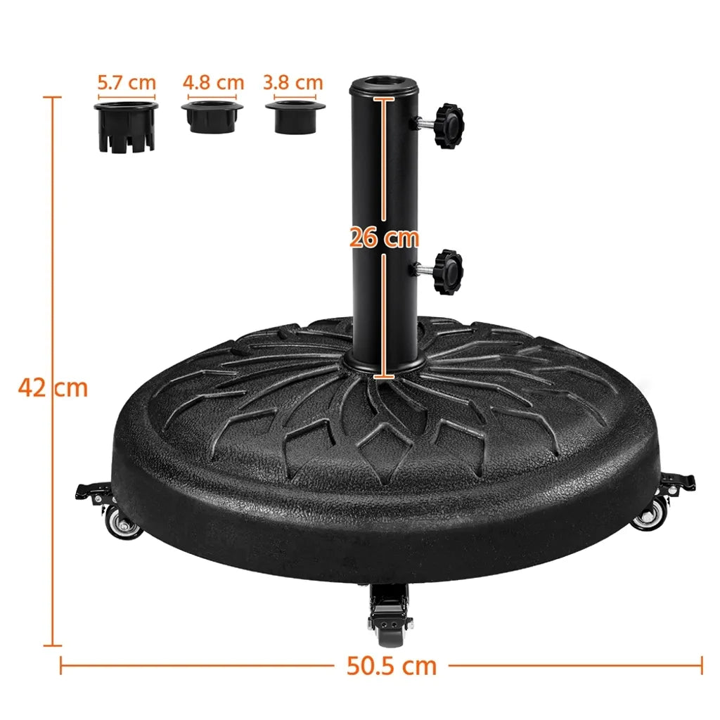 Pied de parasol Yaheetech Ø 50,6 cm - Noir - Pied de parasol mobile pour mâts de 34/38/48 mm