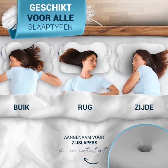Oreiller orthopédique Glckstoff - Oreiller ergonomique en mousse pour la nuque, destiné à soulager les douleurs cervicales et dorsales, hypoallergénique, réglable, idéal pour les personnes dormant sur le côté ou sur le dos, gris