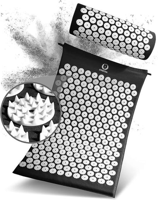 Tapis d'acupression haut de gamme – Kit de tapis d'acupression – Tapis à picots – Tapis Shakti – Tapis de massage – Détente optimale – Sac et coussin inclus – Utilisable partout – Matériaux de haute qualité – Noir