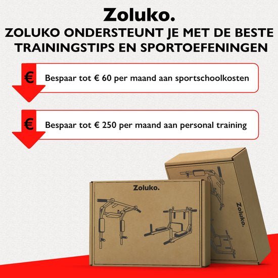 Zoluko Professional Dip & Pull Up Bar Wall Mount - Capacité de charge de 200kg - Dip Station - Including E-book - Easy Mounting - 2 in 1 Pull Up Station and Dip Station for Home Sports - Pull Up Bar Fitness - Dip Bars - Chin Up Bar - Black/Red