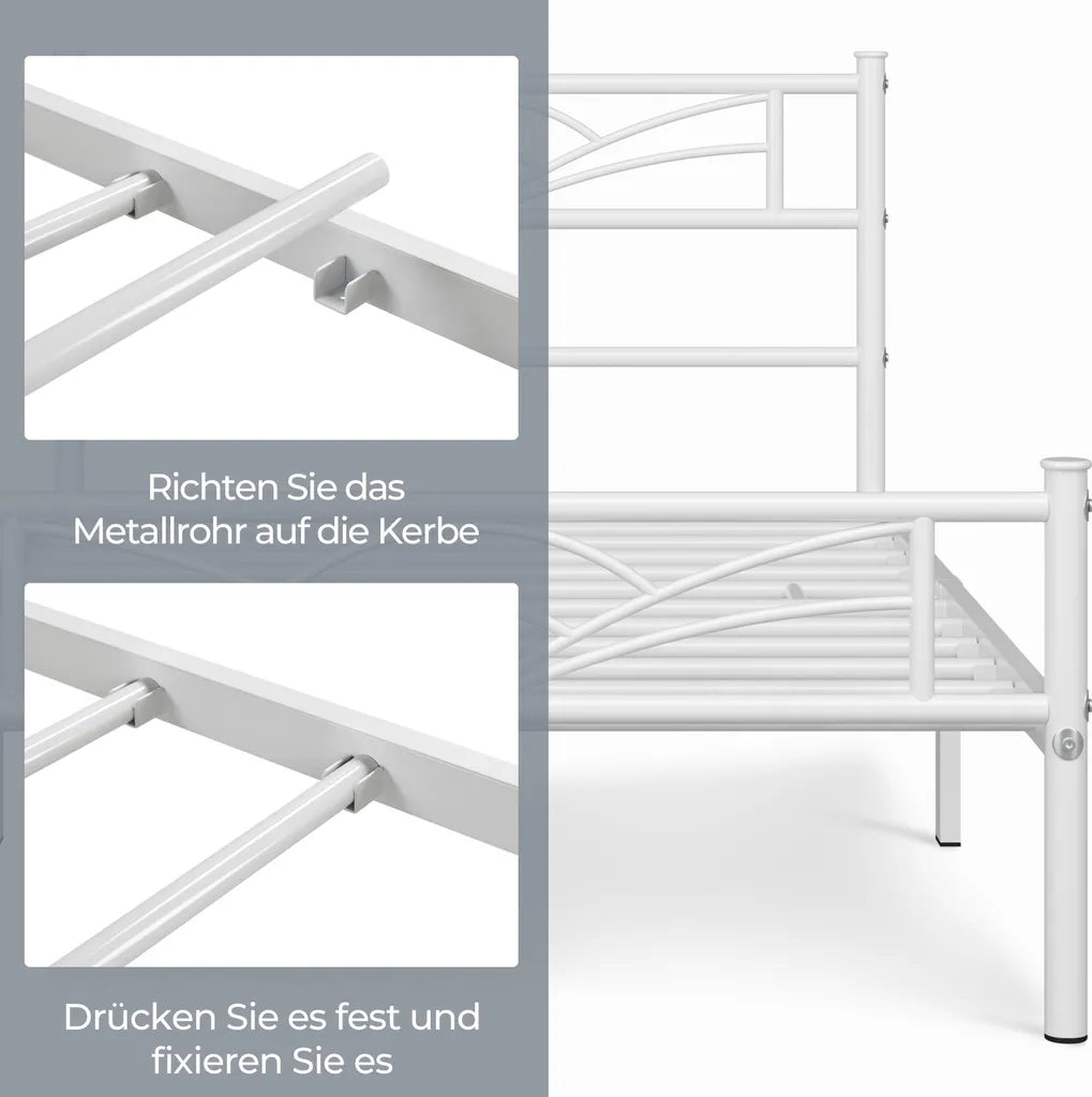Yaheetech Cadre de lit en métal blanc - 90 x 200 cm - Tête de lit motif nuage - 207.5 x 96.5 x 88.5 cm