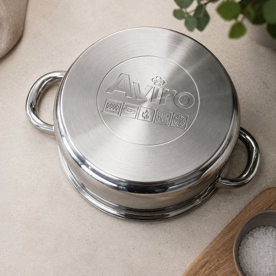 Casserole à vapeur Aviro - Couvercle en verre - 3,1 L - 20 cm - Induction et gaz - Cuiseur à vapeur 3 pièces pour riz et légumes - Acier inoxydable