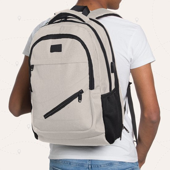 TRVLMORE Sac à dos à vie - Sac à dos avec compartiment pour ordinateur portable 17 pouces - Cartable - Résistant aux éclaboussures - Hommes et femmes - Garçons et filles - 36L - Champagne