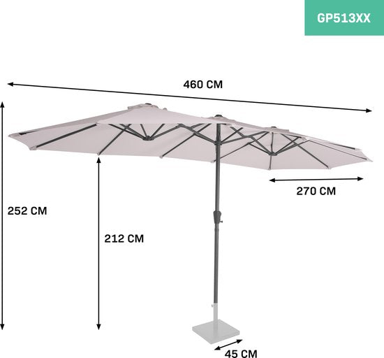 VONROC Premium Parasol Iseo - 460x270cm - Parasol double - Durable - Toile résistante aux UV - Beige - Housse de protection incluse