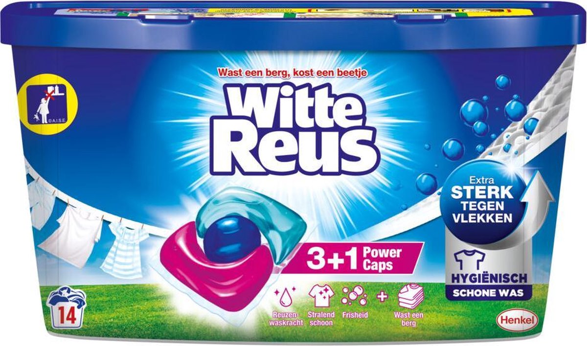Witte Reus Power Caps – Capsules de lessive pour le linge blanc – 14 lavages – 14 capsules