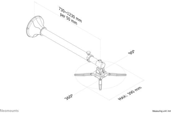 Support mural pour projecteur Neomounts BEAMER-W100SILVER - universel - réglage en profondeur 73-123 cm - argent