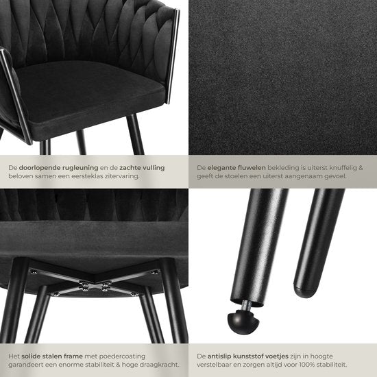 tectake® - Lot de 2 chaises de salle à manger en velours - Chaise baquet avec accoudoir en aspect bouton - Chaise de salle à manger - Chaise de salle à manger moderne pour salon et salle à manger - Chaise de cuisine - Chaise de coiffeuse - Chaise de chamb