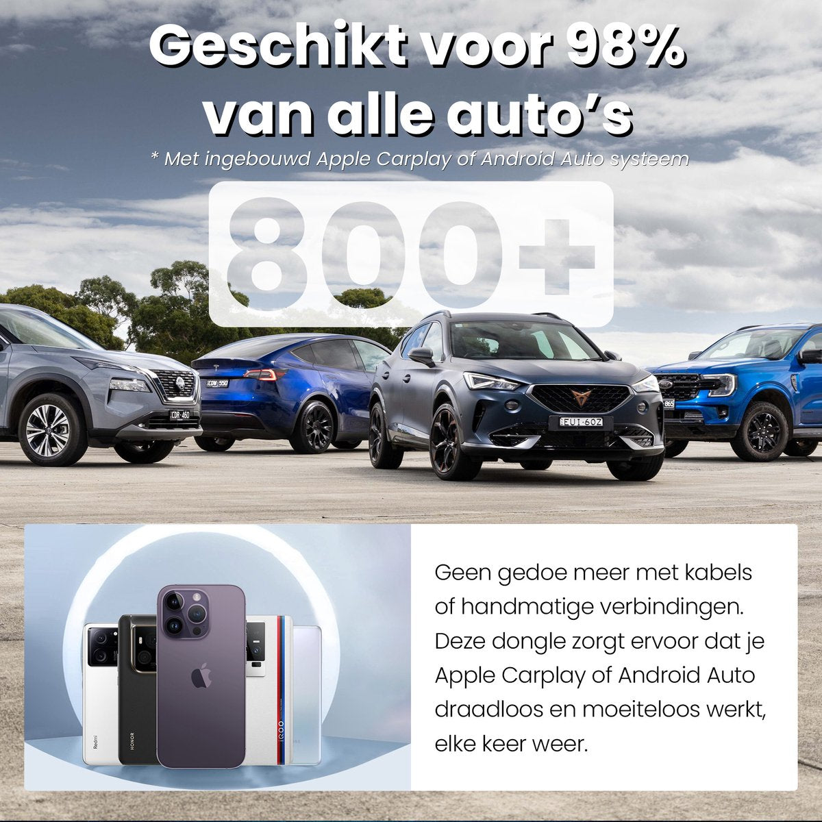 Saaf D200 Plus Apple CarPlay & Android Auto Dongle - Sans fil - USB-C & USB-A - Compact 6,5 x 3,5 x 1,2 cm