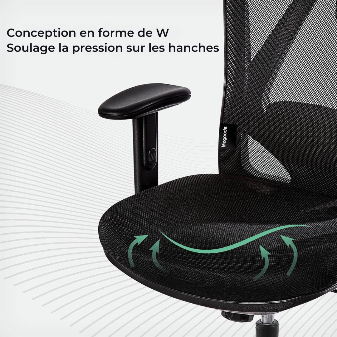 LifeGoods - Chaise de bureau ergonomique - Noir