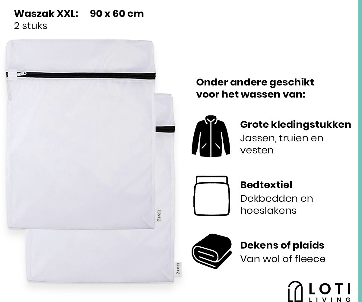 Loti Living Large Laundry Bags Set 2 pieces - 60x90 cm - Sac à linge pour literie, serviettes et vêtements - Filet à linge pour machine à laver - Blanc