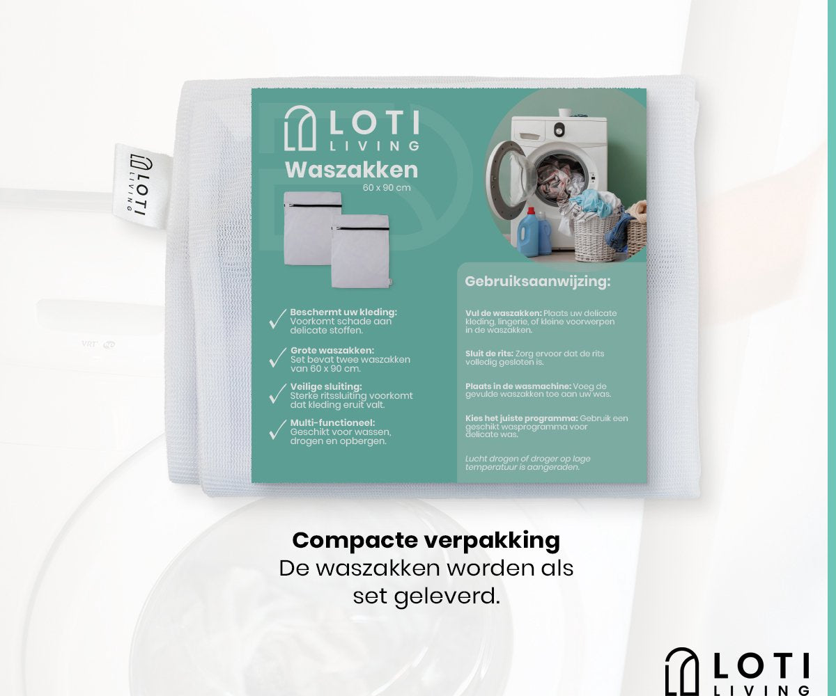 Loti Living Large Laundry Bags Set 2 pieces - 60x90 cm - Sac à linge pour literie, serviettes et vêtements - Filet à linge pour machine à laver - Blanc